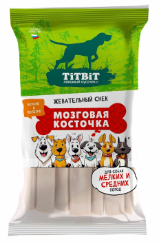 TiTBiT - Лакомство для собак мелких и средних пород, жевательный снек, мозговая косточка, 220 гр