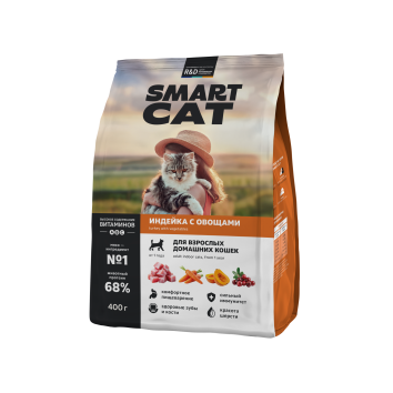 Smart Cat - Сухой корм для взрослых домашних кошек, с Индейкой и Овощами