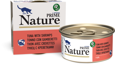 Prime Nature - Консервы для кошек, тунец с креветками в желе, 85 гр Prime Nature - Консервы для кошек, тунец с креветками в желе, 85 гр