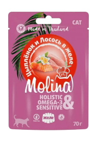 Molina - Консервы для кошек, Цыпленок с Лососем, в Желе, 70 гр