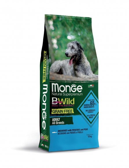Monge BWild - Сухой корм для собак из анчоуса c картофелем и горохом для собак всех пород