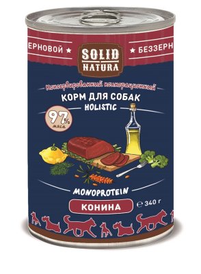 Solid Natura Холистик - Корм консервированный для собак, беззерновой, Конина, 340г Solid Natura Холистик - Корм консервированный для собак, беззерновой, Конина, 340г