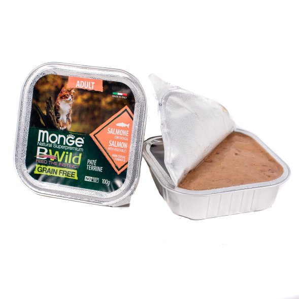 Monge Cat BWild Grain Free - Беззерновые консервы из лосося с овощами для взрослых кошек 100г