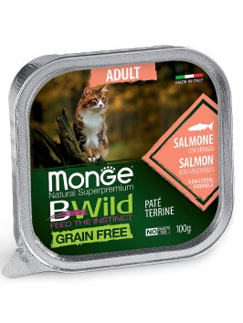 Monge Cat BWild Grain Free - Беззерновые консервы из лосося с овощами для взрослых кошек 100г