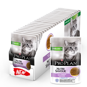 Pro Plan Nutri Savour - Для взрослых стерилизованных кошек старше 7 лет, паштет с индейкой, Пауч, 85 гр