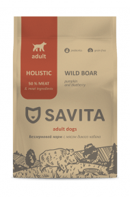 Savita - Беззерновой сухой корм для взрослых собак, с мясом дикого кабана