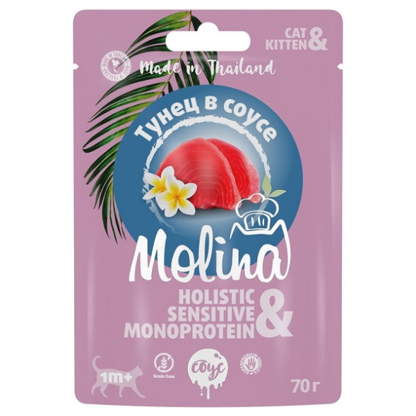 Molina - Консервы для котят и взрослых кошек, Тунец в Соусе, 70 гр