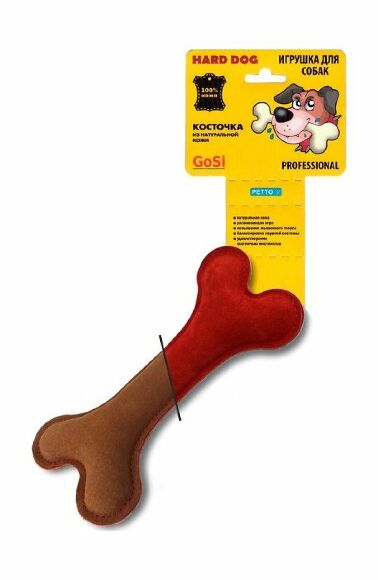 GoSi - Игрушка для собак, Кость из натуральной кожи, Коричневая-Велюр красный, этикетка еврослот