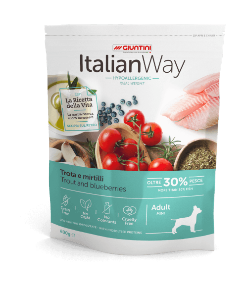 Italian Way Hypoallergenic Mini - Беззерновой корм для собак малых пород с форелью и черникой,контроль веса и профилактика аллергии