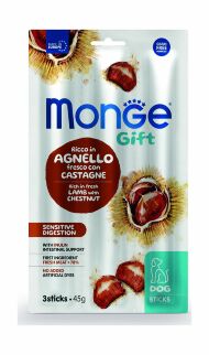 Monge Gift Sensitive Digestion - Лакомство для собак всех пород "Мягкие палочки" со свежим ягненком, каштаном и инулином для чувствительного пищеварения 45 г