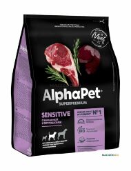 Alphapet Superpremium - Сухой корм для взрослых собак средних пород, с чувствительным пищеварением с бараниной и потрошками