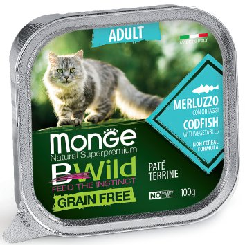 Monge Cat BWild Grain Free - Беззерновые консервы из трески с овощами для взрослых кошек 100г