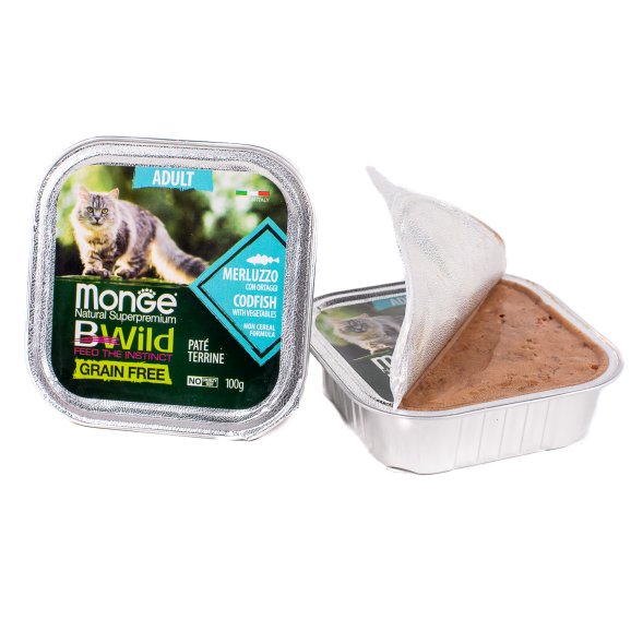Monge Cat BWild Grain Free - Беззерновые консервы из трески с овощами для взрослых кошек 100г