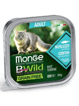 Monge Cat BWild Grain Free - Беззерновые консервы из трески с овощами для взрослых кошек 100г