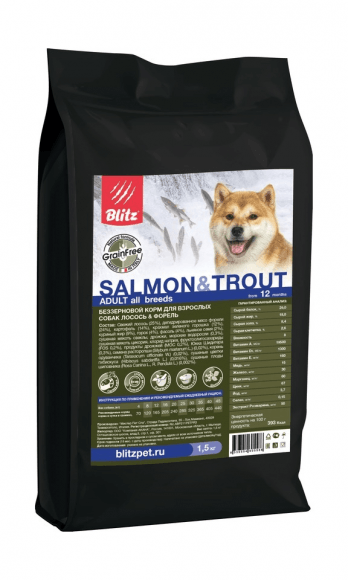 Blitz Adult Salmon & Trout - Сухой корм для собак беззерновой с лососем и форелью