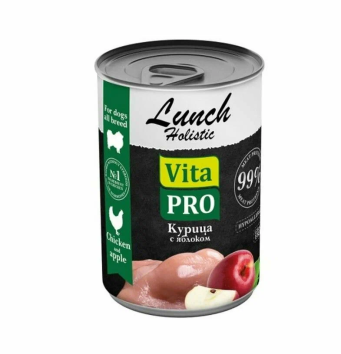 Vita Pro Lunch - Влажный корм беззерновой для взрослых собак всех пород с курицей и яблоком