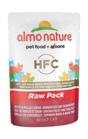 Almo Nature HFC Raw Pack - Паучи 75% мяса для кошек "Филе тунца с курицей" 55гр