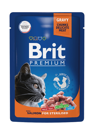 Brit - Консервы для стерилизованных кошек, с Лососем в соусе, 85 гр