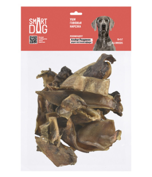 Smart Dog - Лакомство для собак, Уши говяжьи нарезка , 70 гр