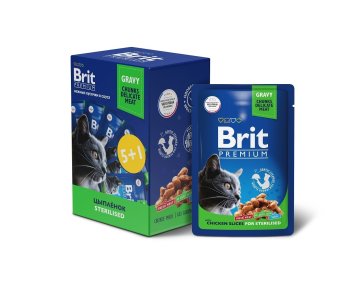 Brit - Промо-Набор 5+1, Паучи для взрослых стерилизованных кошек, С Цыпленком, в соусе, 510 гр