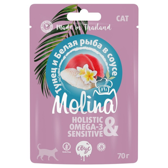 Molina - Консервы для кошек, Тунец и Белая Рыба, в Соусе, 70 гр
