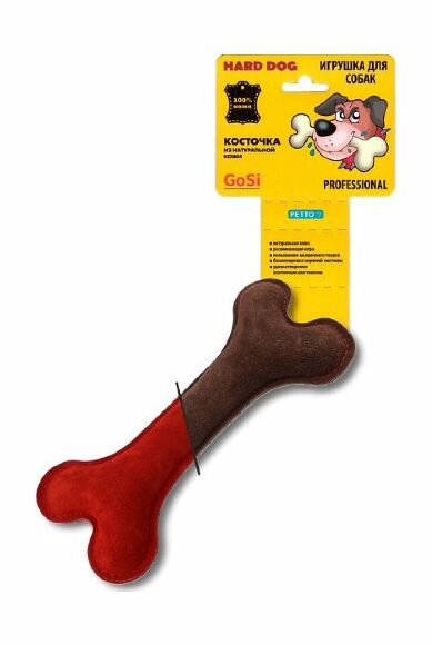 GoSi - Игрушка для собак, Кость из натуральной кожи, Велюр красный-Велюр коричневый, этикетка еврослот