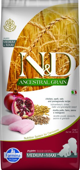 Farmina N&amp;amp;D Ancestral Grain - Корм для щенков и беременных собак средних и крупных пород, Курица с Гранатом и Спельтой