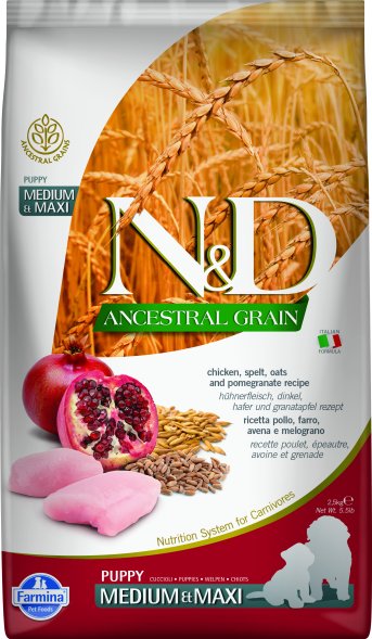 Farmina N&amp;amp;D Ancestral Grain - Корм для щенков и беременных собак средних и крупных пород, Курица с Гранатом и Спельтой