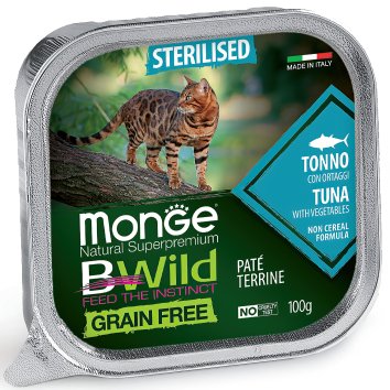 Monge Cat BWild Grain Free - Беззерновые консервы из тунца с овощами для стерилизованных кошек 100г