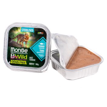 Monge Cat BWild Grain Free - Беззерновые консервы из тунца с овощами для стерилизованных кошек 100г