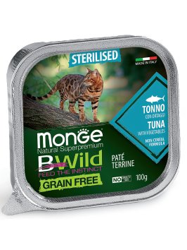 Monge Cat BWild Grain Free - Беззерновые консервы из тунца с овощами для стерилизованных кошек 100г