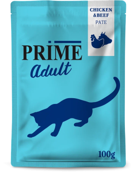 Prime Adult - Паучи для кошек, паштет из курицы и говядины, 100 гр