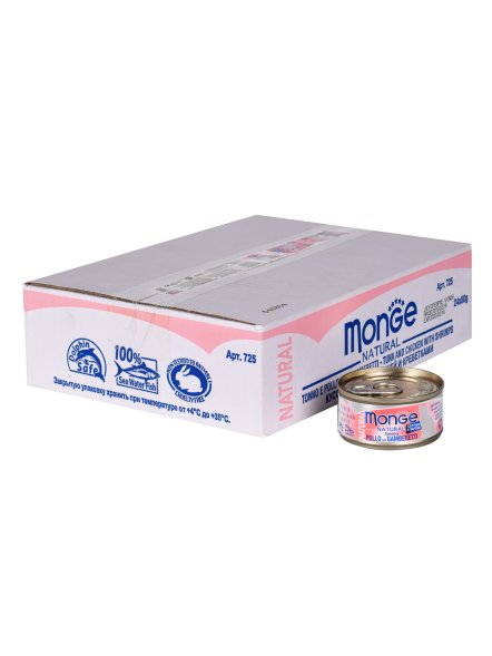 Monge Cat Natural - Консервы для кошек тунец с курицей и креветками 80г