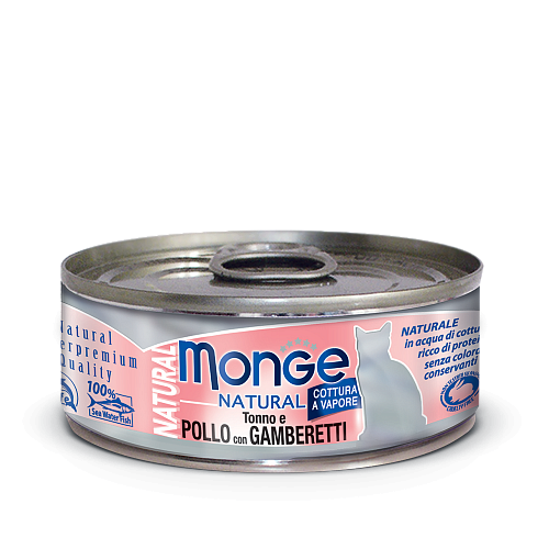 Monge Cat Natural - Консервы для кошек тунец с курицей и креветками 80г