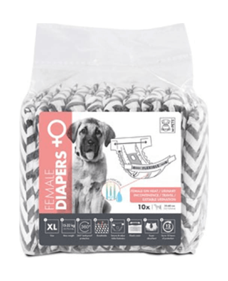 M-Pets - Подгузники для собак, Female Dog, Размер XL, Черно-белые, 10 шт