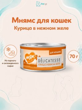 Мнямс - Влажный дополнительный корм для кошек, Курица в нежном желе 70 г
