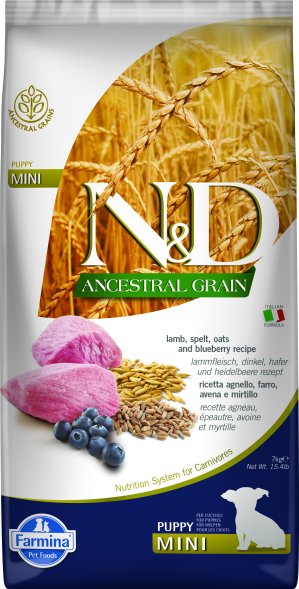 Farmina Ancestral Grain - Корм для щенков и беременных собак малых пород, Ягненок с Черникой и Спельтой