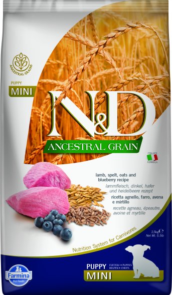 Farmina Ancestral Grain - Корм для щенков и беременных собак малых пород, Ягненок с Черникой и Спельтой