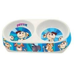 Dezzie - Миска двойная &amp;quot;Друзья&amp;quot; для собак с антискользящими вставками, 2*450мл, 33*18,5*5,5см, пластик