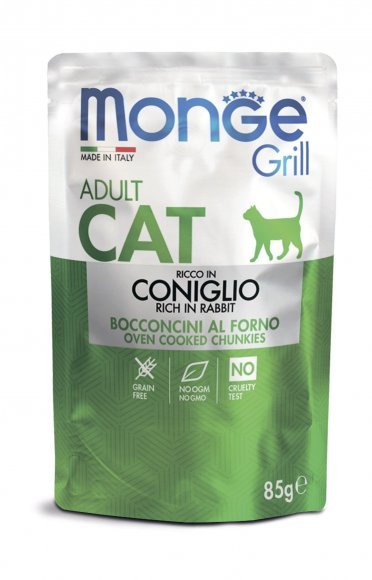 Monge Cat Grill Pouch- Паучи для взрослых кошек итальянский кролик 85г