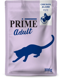 Prime Adult - Пауч для кошек, паштет из курицы и ягненка, 100гр