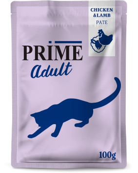 Prime Adult - Пауч для кошек, паштет из курицы и ягненка, 100гр