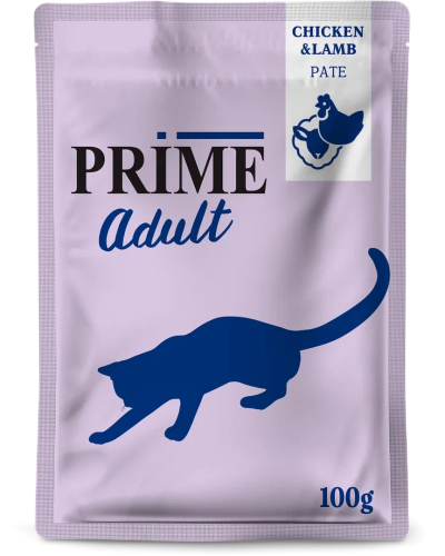 Prime Adult - Пауч для кошек, паштет из курицы и ягненка, 100гр