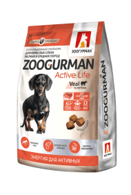 Зоогурман Active - Сухой корм для активных собак малых и средних пород, с телятиной