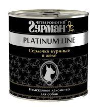 Четвероногий Гурман Platinum Line консервы для собак с куриными сердечками в желе