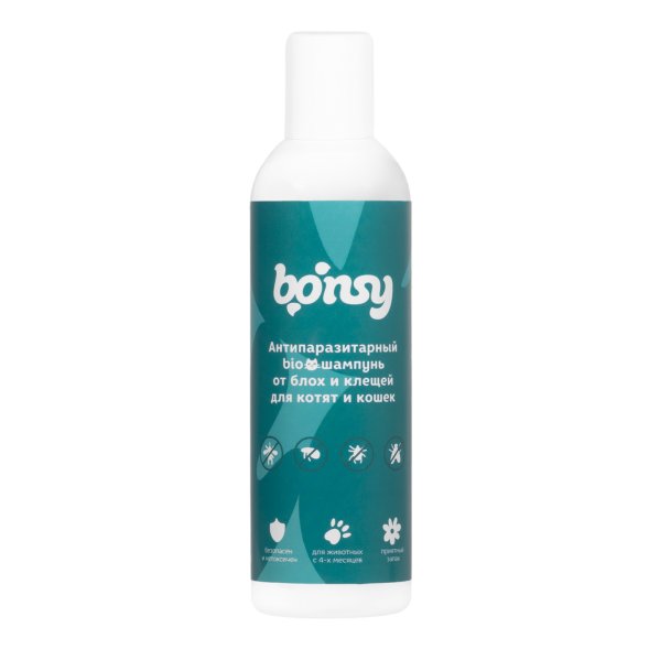 Bonsy - Антипаразитарный БИОшампунь от блох и клещей для котят и кошек 250мл