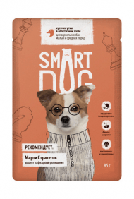 Smart Dog - Паучи для взрослых собак малых и средних пород, с Уткой в желе, 85 гр
