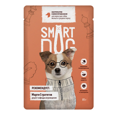 Smart Dog - Паучи для взрослых собак малых и средних пород, с Уткой в желе, 85 гр
