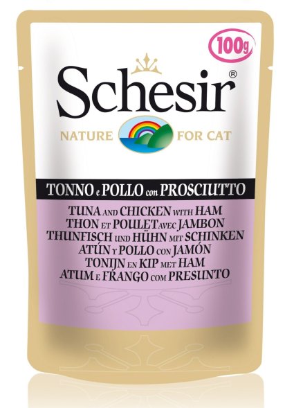 Schesir - Паучи для кошек Тунец и курица с ветчиной 100гр