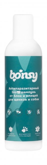 Bonsy - Антипаразитарный БИОшампунь от блох и клещей для щенков и собак